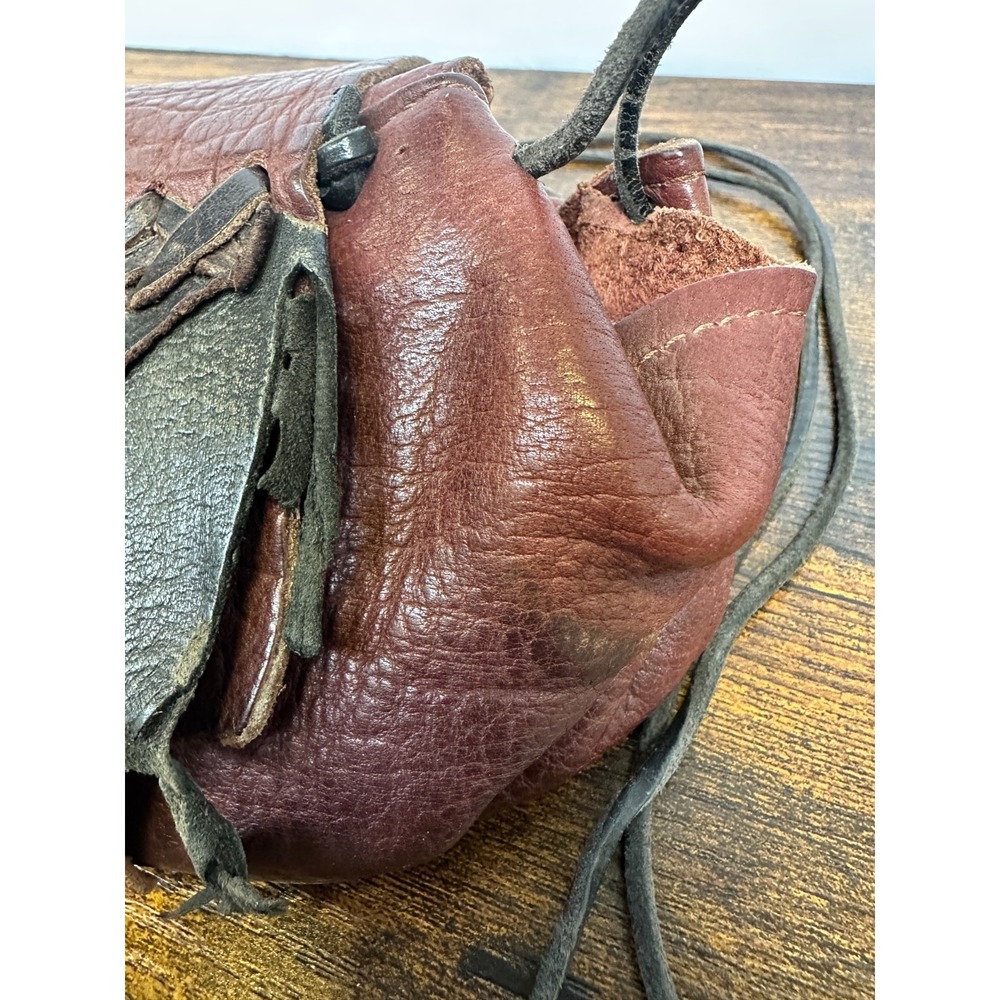 Handmade Artisan Leather Crossbody Pouch Bag Brown Patchwork Bone Button Boho - Picture 7 of 16